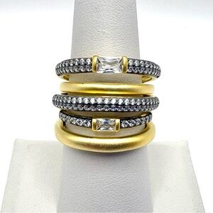 Freida Rothman Pavé Caged Brushed Gold Over Sterling Silver Ring Size 7.5